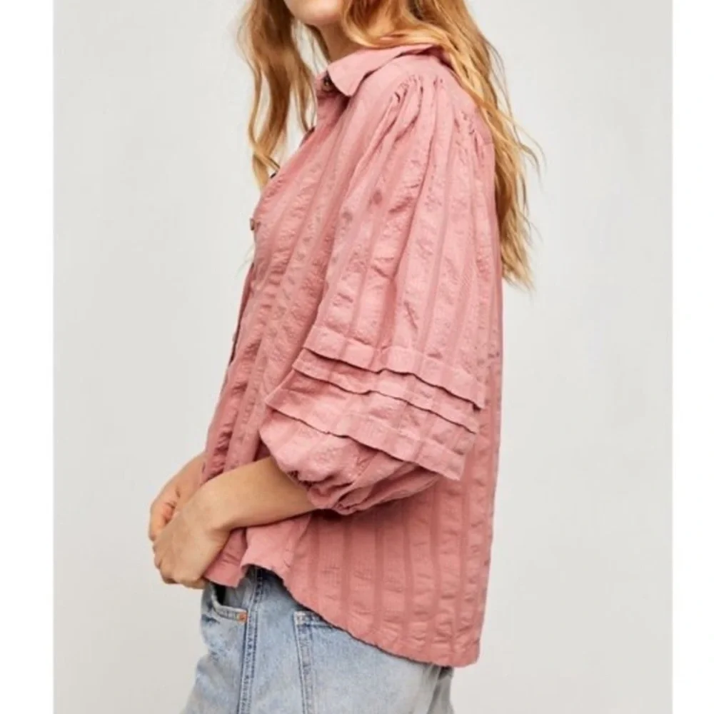 Free People Happy Days Puff Sleeve Cropped Blouse